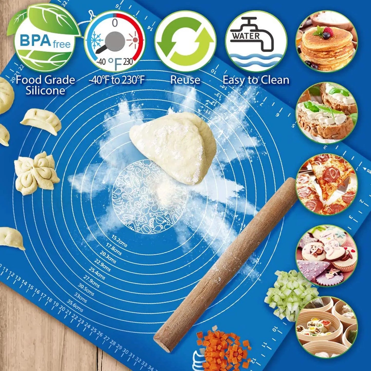 Extra Large Silicone Baking & Rolling Mat with Measurements - Ideal for Rotis, Pizza, Cakes, and Pastries