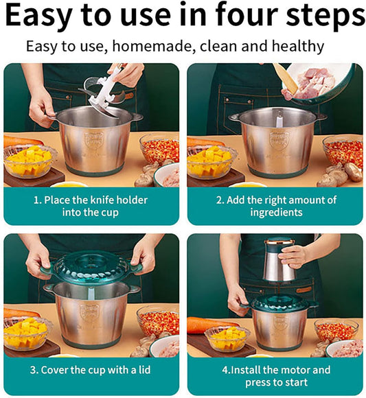 2L/3L Electric Meat Grinder & Mini Food Chopper with Double Layer S-Type Knives and 2-Speed Settings for Meat, Vegetables, and Onions
