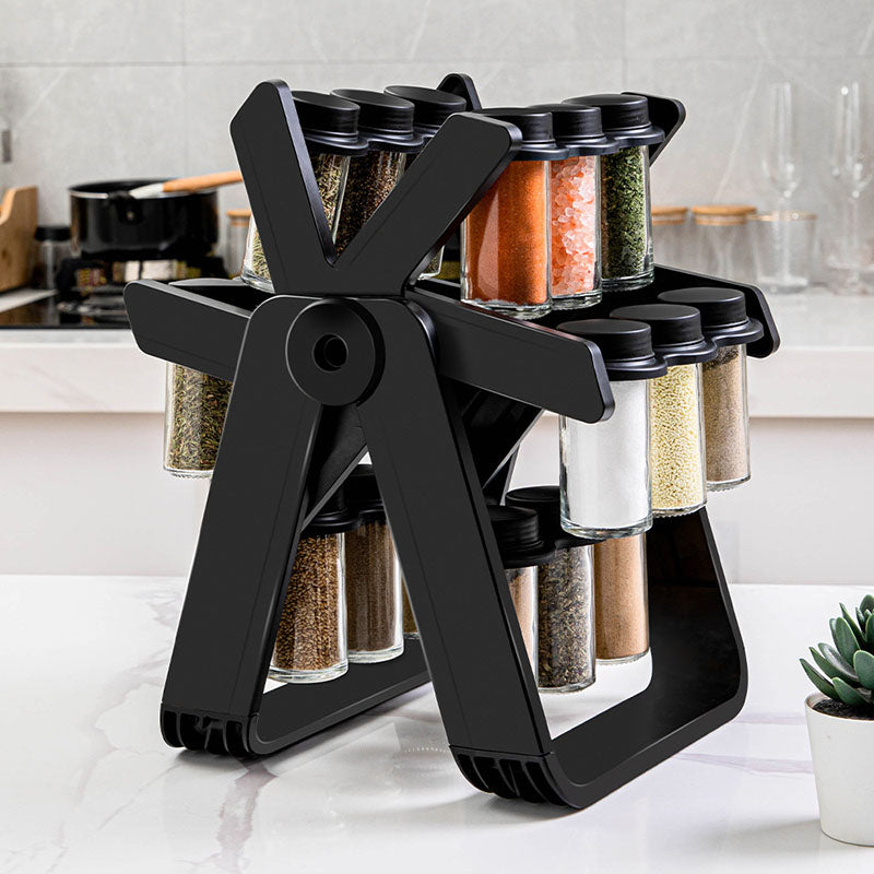 18-Jar Glass Spice Rack – Rotating Seasoning Organizer for Modern Kitchens