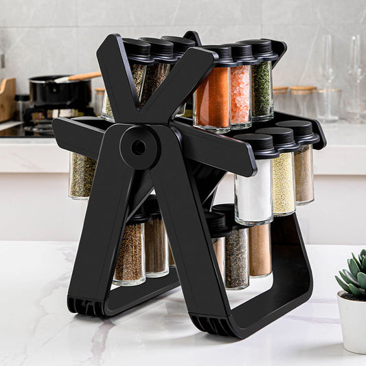 18-Jar Glass Spice Rack – Rotating Seasoning Organizer for Modern Kitchens