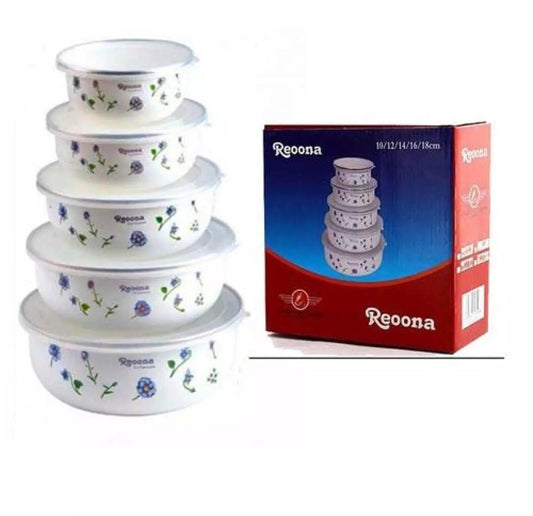 Reoona 5-Piece Stainless Steel Mixing Bowl Set with Plastic Lids – Versatile Food Storage & Serving Containers