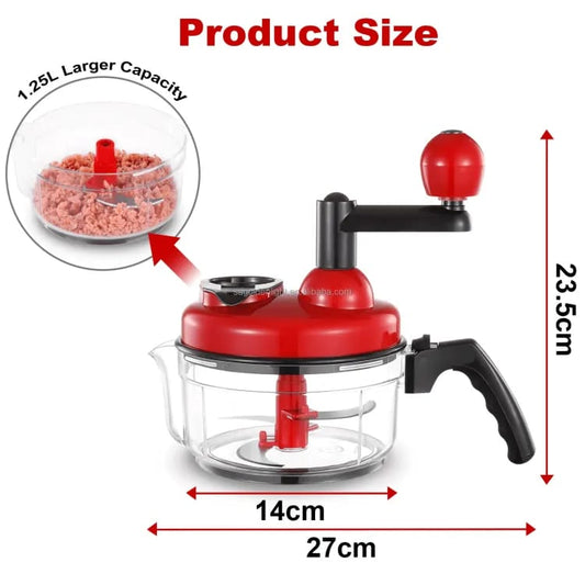 1L Manual Food Chopper - Quick Vegetable Cutter, Salad Maker, Mincer & Blender with 3 Stainless Steel Blades - Handheld Kitchen Tool