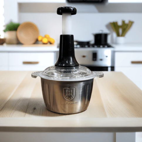Manual Stainless Steel 2000 ML Food Chopper with 4 Curved Blades β Handheld Vegetable, Fruit, Nut, and Herb Mincer/Blender
