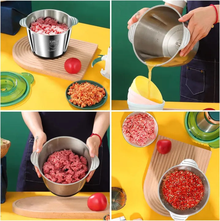 2L/3L Electric Meat Grinder & Mini Food Chopper with Double Layer S-Type Knives and 2-Speed Settings for Meat, Vegetables, and Onions