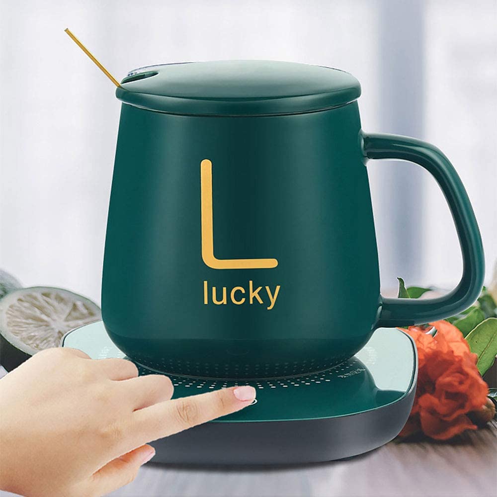 USB Electric Coffee Mug Warmer Set for Desk β Auto On/Off, Keeps Drinks Warm at 40-50β, Includes Ceramic Mug, Lid & Spoon β
