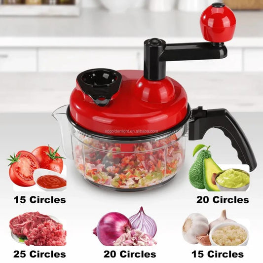 1L Manual Food Chopper - Quick Vegetable Cutter, Salad Maker, Mincer & Blender with 3 Stainless Steel Blades - Handheld Kitchen Tool
