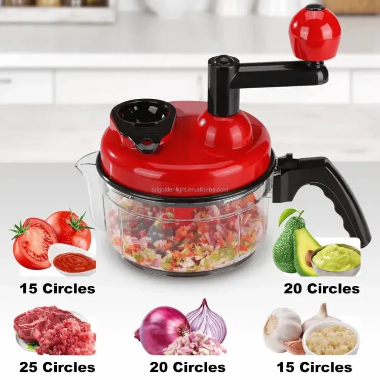1L Manual Food Chopper - Quick Vegetable Cutter, Salad Maker, Mincer & Blender with 3 Stainless Steel Blades - Handheld Kitchen Tool