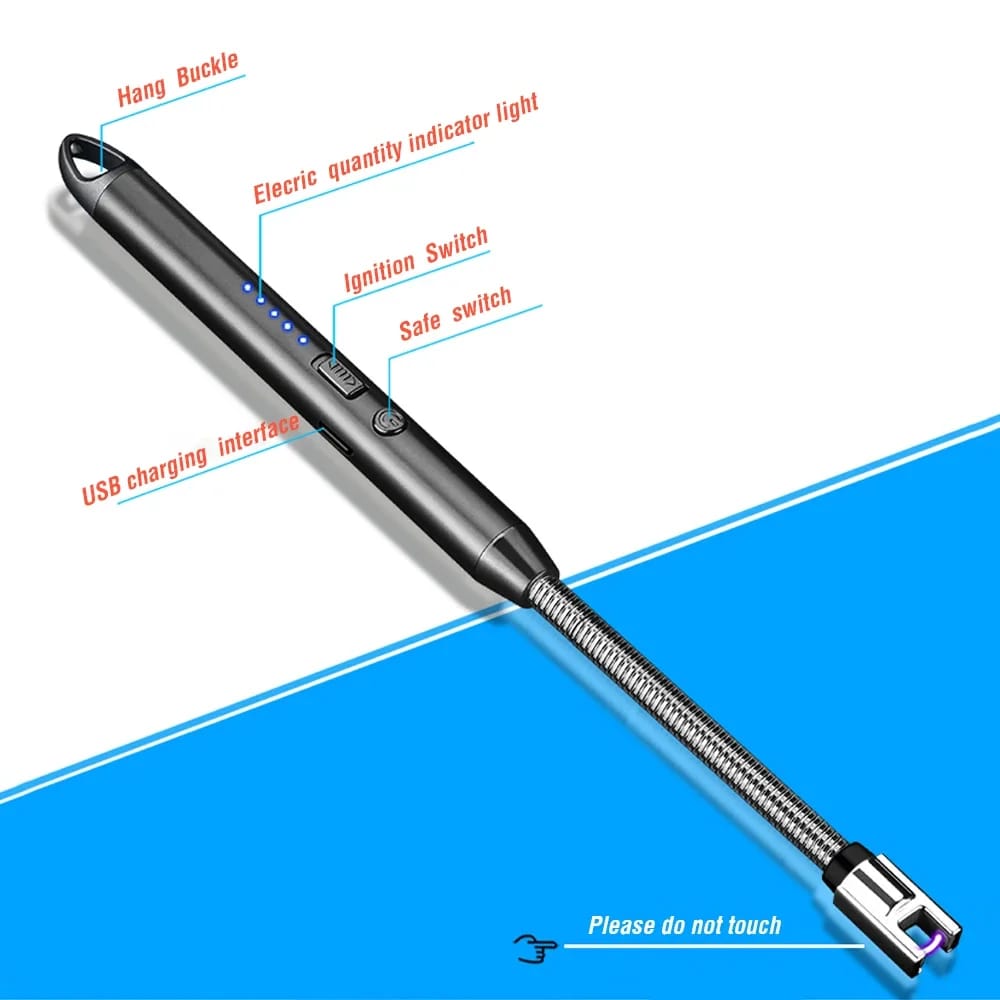 Long Neck Plasma Lighter - Rechargeable USB Electric Lighter with 360° Adjustable Neck, Windproof, Flameless for Kitchen, BBQ, Candle, and Outdoor Use