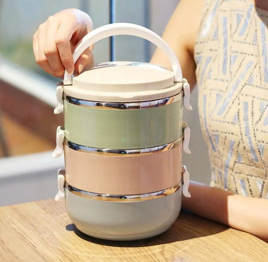 3-Layer Round Stainless Steel Lunch Box – 2100ml Portable Food Storage Container
