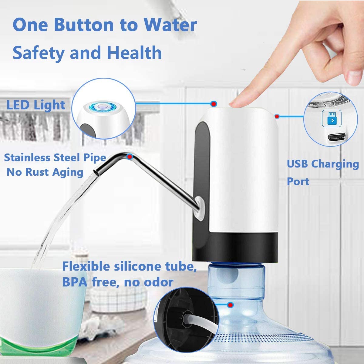 USB Charging Automatic Water Bottle Pump – Portable Electric Drinking Water Dispenser with Switch