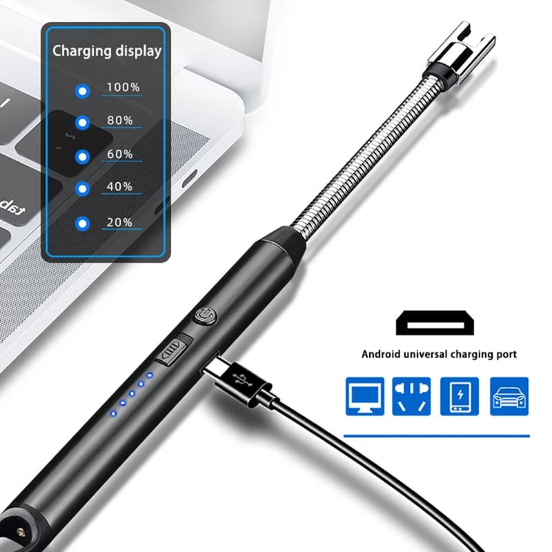 Long Neck Plasma Lighter - Rechargeable USB Electric Lighter with 360° Adjustable Neck, Windproof, Flameless for Kitchen, BBQ, Candle, and Outdoor Use