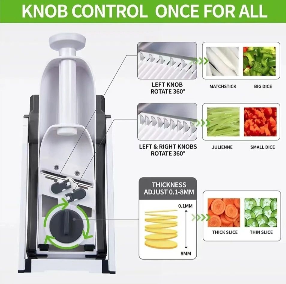 5-in-1 Multifunctional Vegetable and Fruit Cutter with Spring Slicer Pump, Mandoline Slicer, Chopper, Container, and Grater