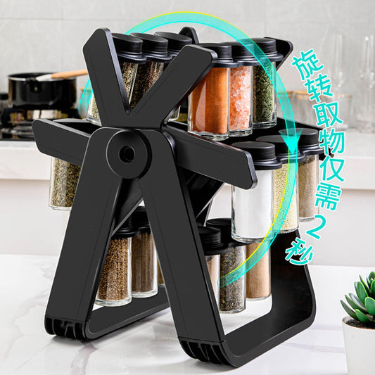 18-Jar Glass Spice Rack – Rotating Seasoning Organizer for Modern Kitchens