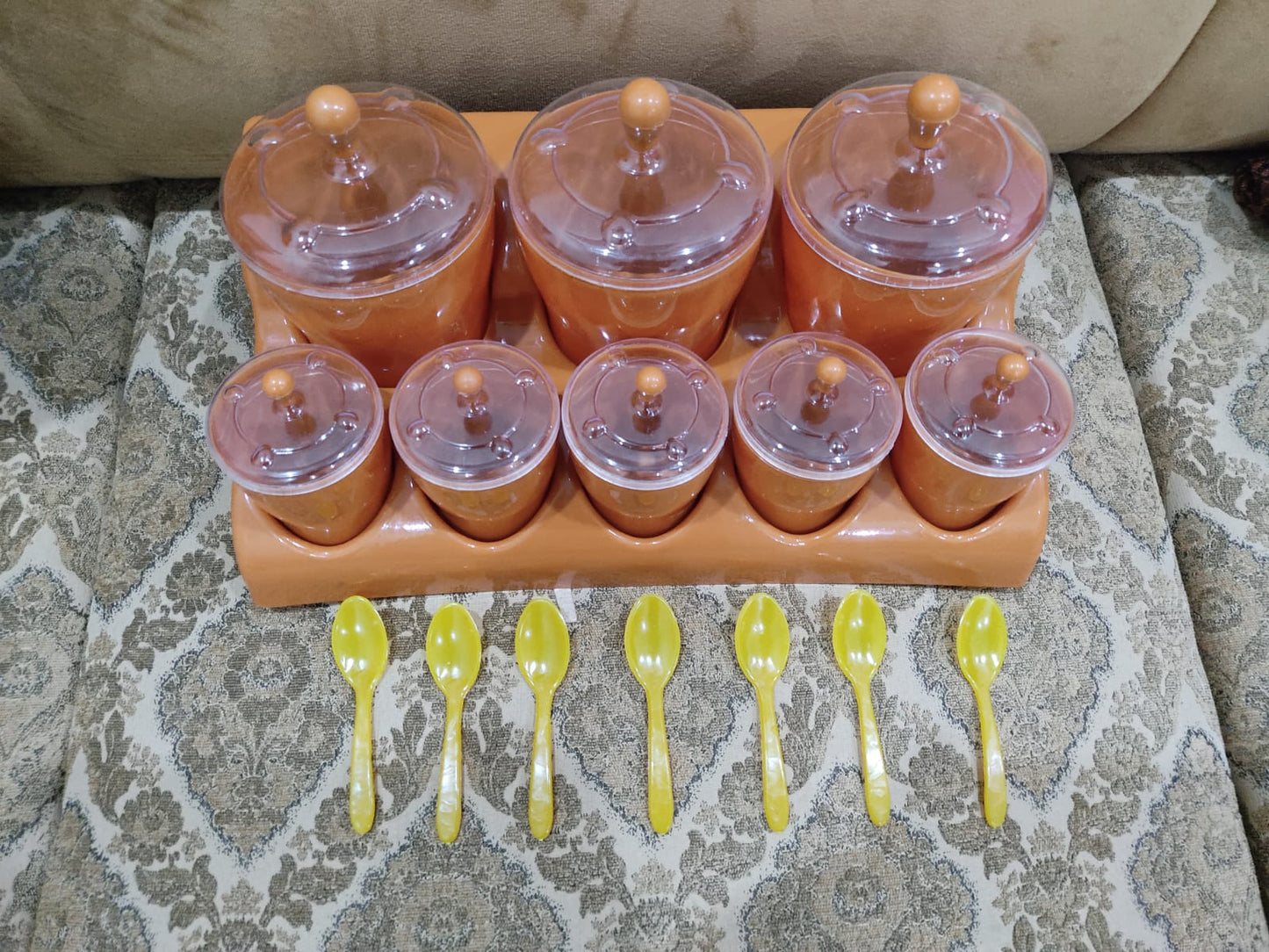8 Pcs Multipurpose Spice Masala Box Set with Stand & Spoon โ Stylish Seasoning Rack Organizer for Kitchen