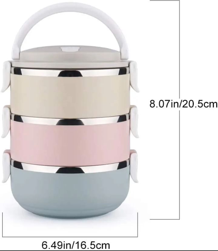 3-Layer Round Stainless Steel Lunch Box โ 2100ml Portable Food Storage Container