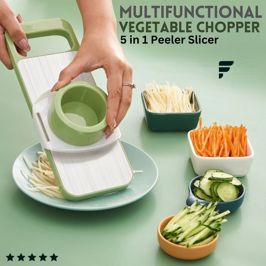 5-in-1 Multifunctional Manual Vegetable & Fruit Slicer with Interchangeable Blades and Hand Protector – Effortless Slicing, Chopping, and Grating for Easy Meal Prep