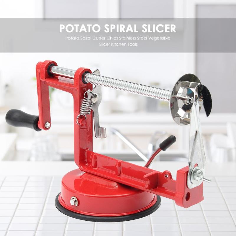 Red Stainless Steel Manual Twisted Potato Apple Spiral Slicer & French Fry Cutter - Vegetable Spiralizer Cooking Tool