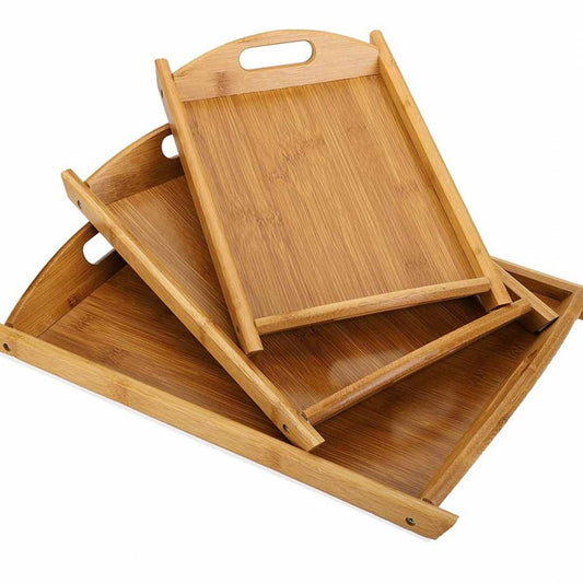 Set of 3 Bamboo Wooden Multipurpose Trays with Handles for Serving Breakfast, Food, and Refreshments – Different Sizes