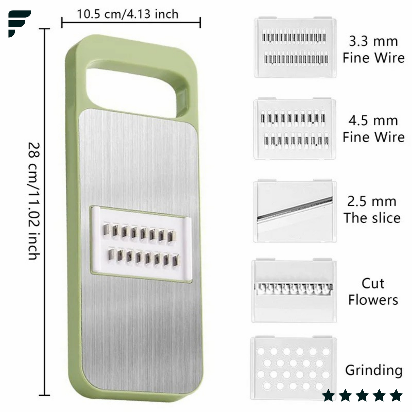 5-in-1 Multifunctional Manual Vegetable & Fruit Slicer with Interchangeable Blades and Hand Protector β Effortless Slicing, Chopping, and Grating for Easy Meal Prep
