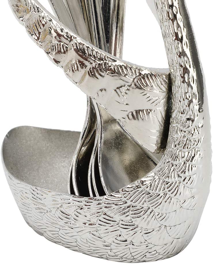 Stainless Steel Swan Shaped Tea Spoon Holder with 6 Spoons – Elegant Gold/Silver Design