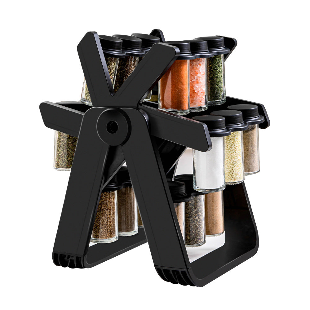 18-Jar Glass Spice Rack – Rotating Seasoning Organizer for Modern Kitchens