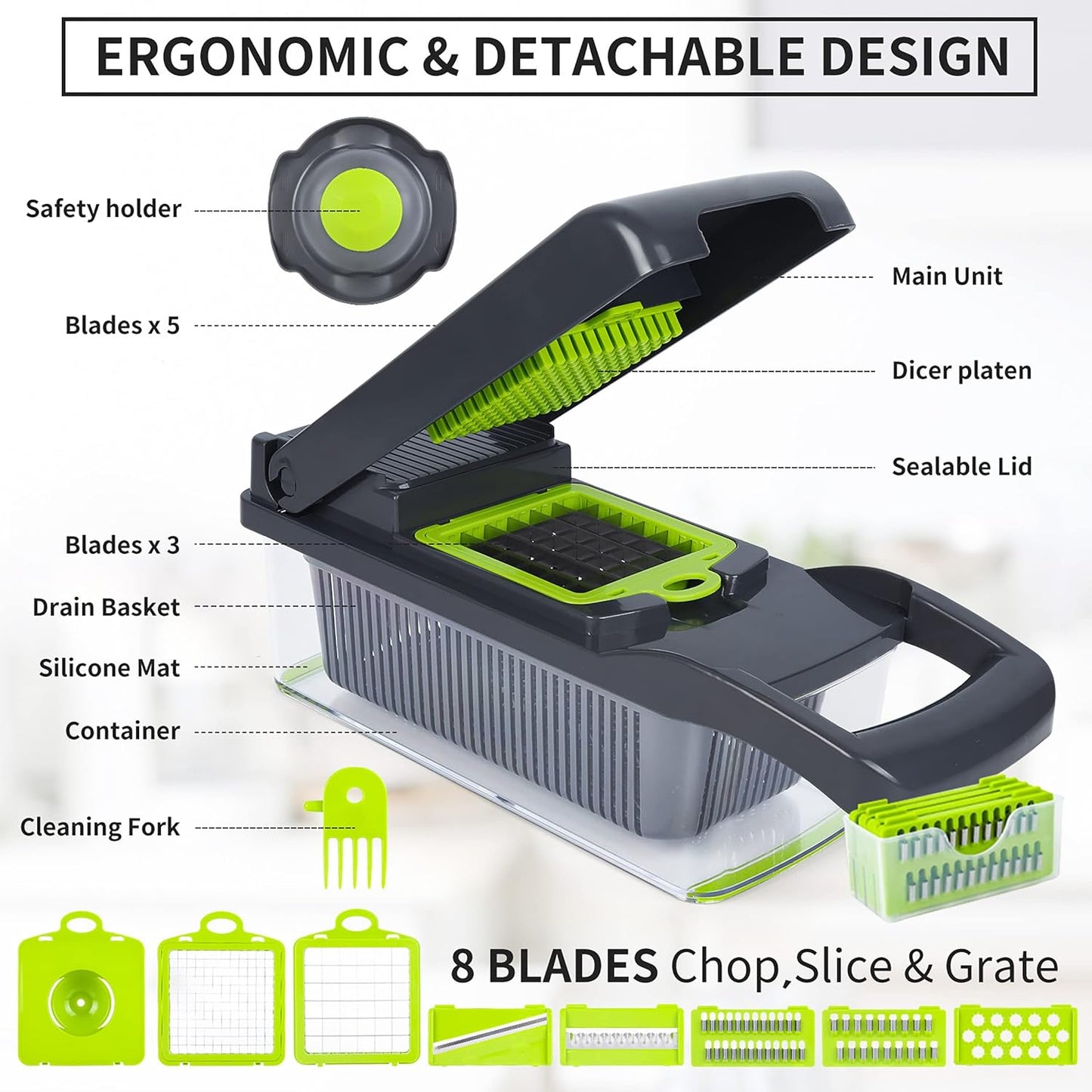 16-in-1 Multifunctional Vegetable and Fruit Cutter, Slicer, Dicer, Chopper, Peeler, Manual Kitchen Tool for Efficient Meal Prep