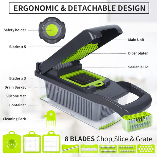 16-in-1 Multifunctional Vegetable and Fruit Cutter, Slicer, Dicer, Chopper, Peeler, Manual Kitchen Tool for Efficient Meal Prep