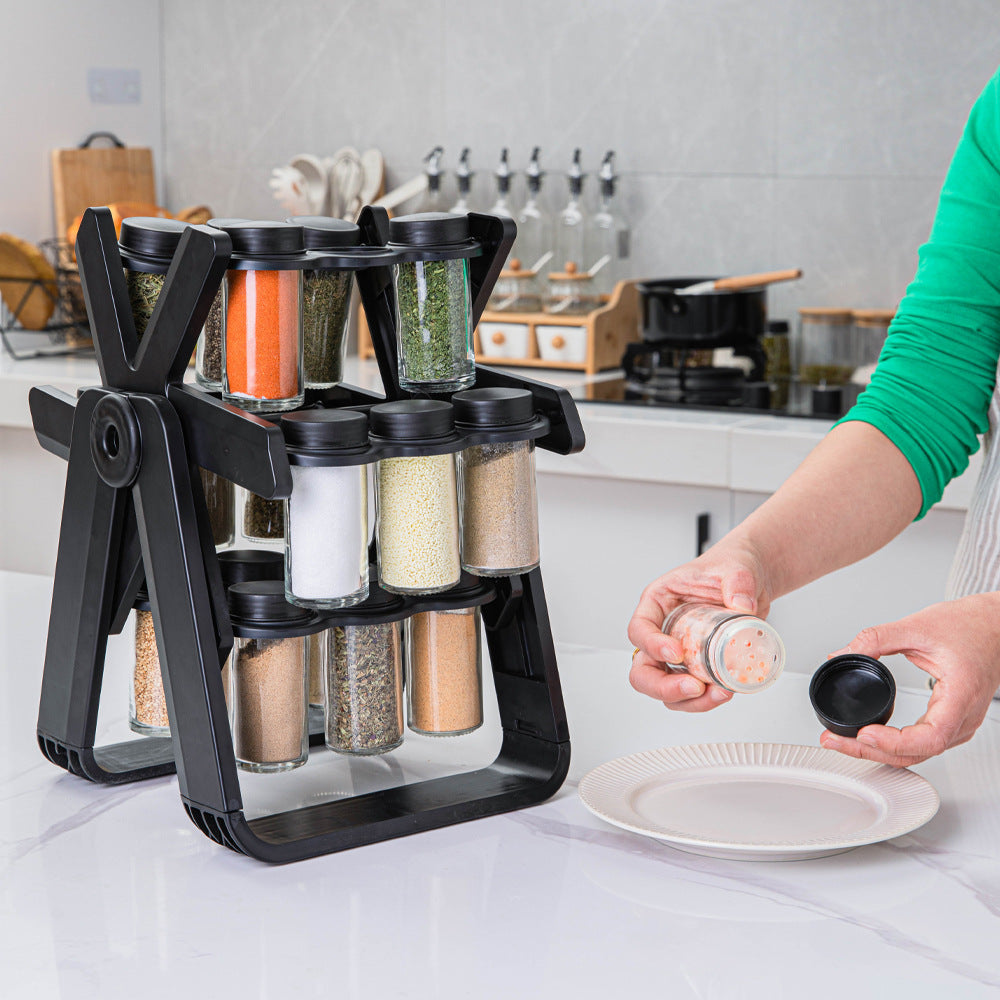 18-Jar Glass Spice Rack – Rotating Seasoning Organizer for Modern Kitchens