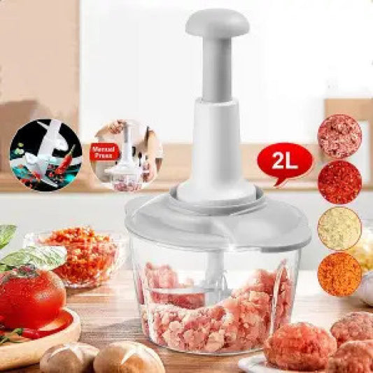 2000ml Chopper - Powerful Manual Food Chopper - Hand held Mini Food Processor, Vegetables, Fruits, Onions Choppers, Dicers and Mincers - Pump Action With 4 blades