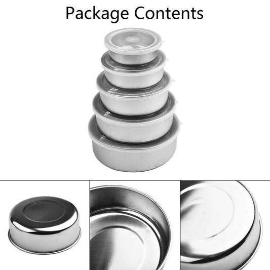 Stainless Steel Food Storage Container 5 Pcs Bowl Set With Airtight Lids Mixing Bowls Cookware Set Kitchen Tool