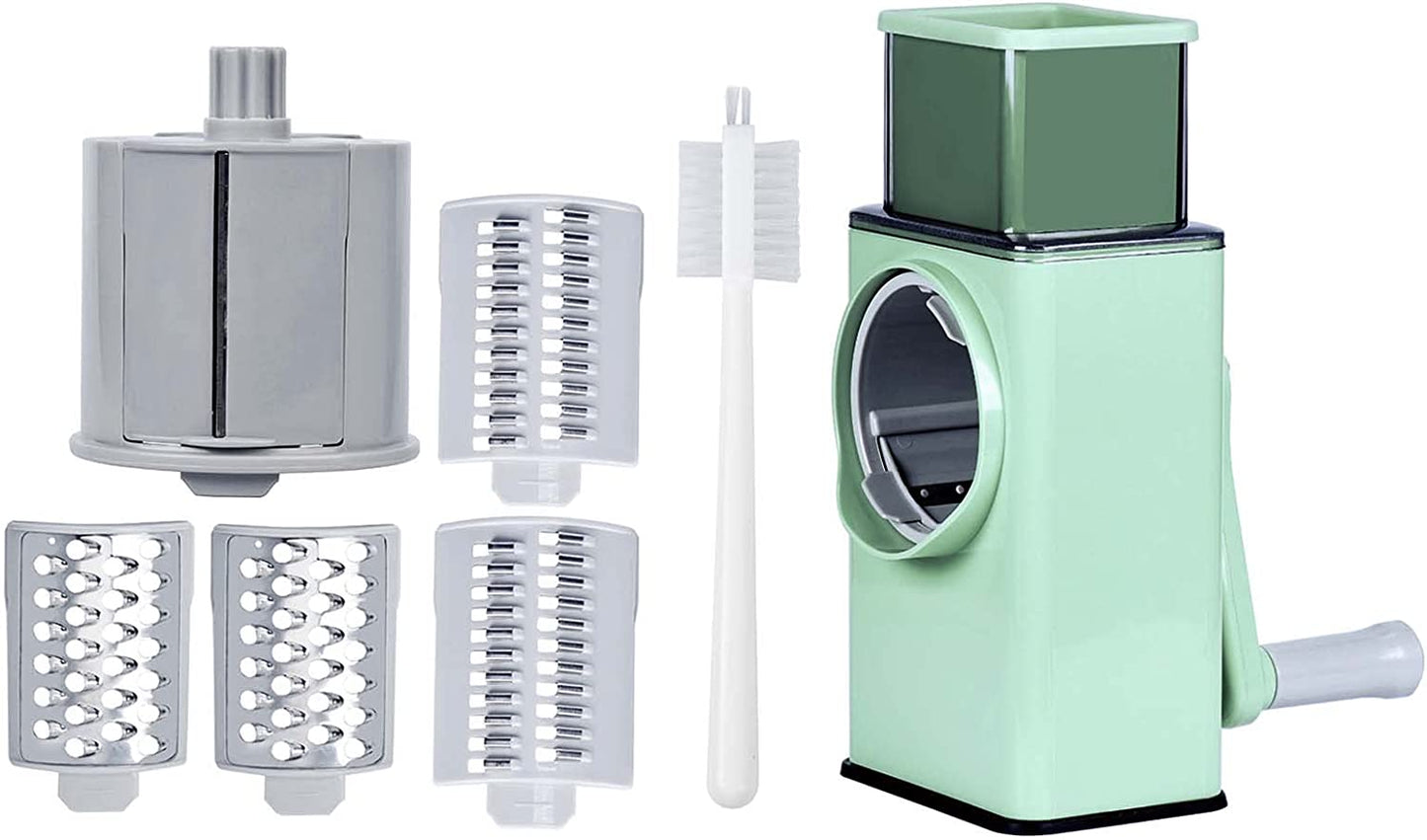 Multifunctional Hand Crank Vegetable Slicer & Cheese Grater with 3 Stainless Steel Drum Blades – Rotary Potato Cutter & Shredder for Fruits, Vegetables, and Cheese