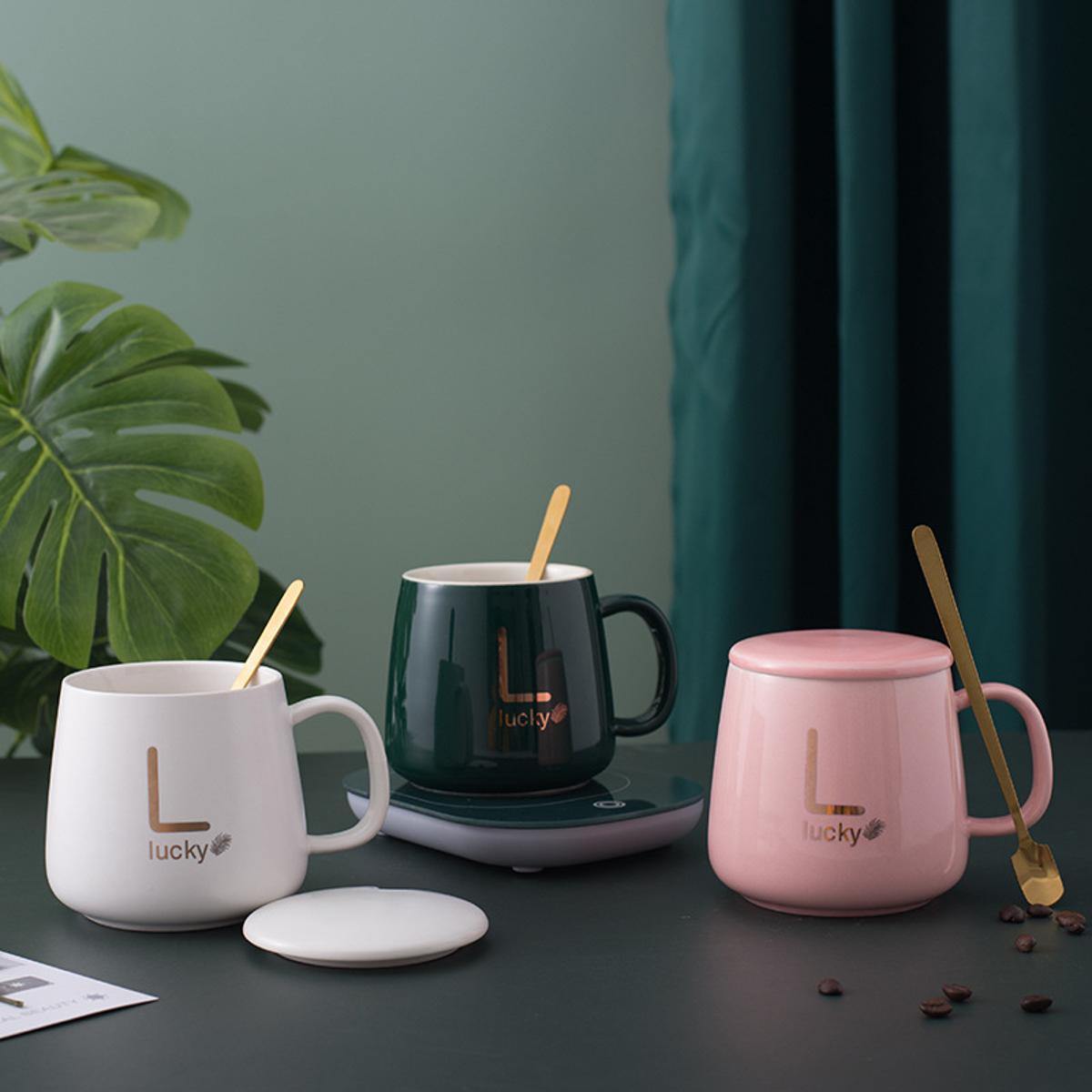 USB Electric Coffee Mug Warmer Set for Desk β Auto On/Off, Keeps Drinks Warm at 40-50β, Includes Ceramic Mug, Lid & Spoon β