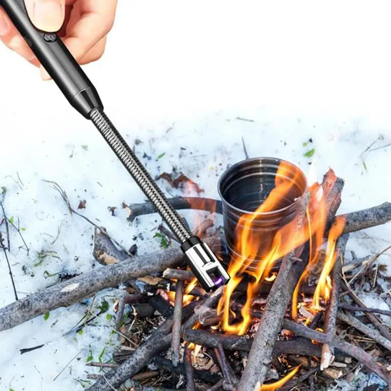 Long Neck Plasma Lighter - Rechargeable USB Electric Lighter with 360° Adjustable Neck, Windproof, Flameless for Kitchen, BBQ, Candle, and Outdoor Use