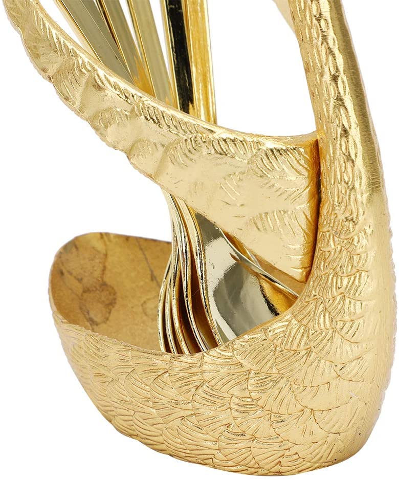 Stainless Steel Swan Shaped Tea Spoon Holder with 6 Spoons – Elegant Gold/Silver Design