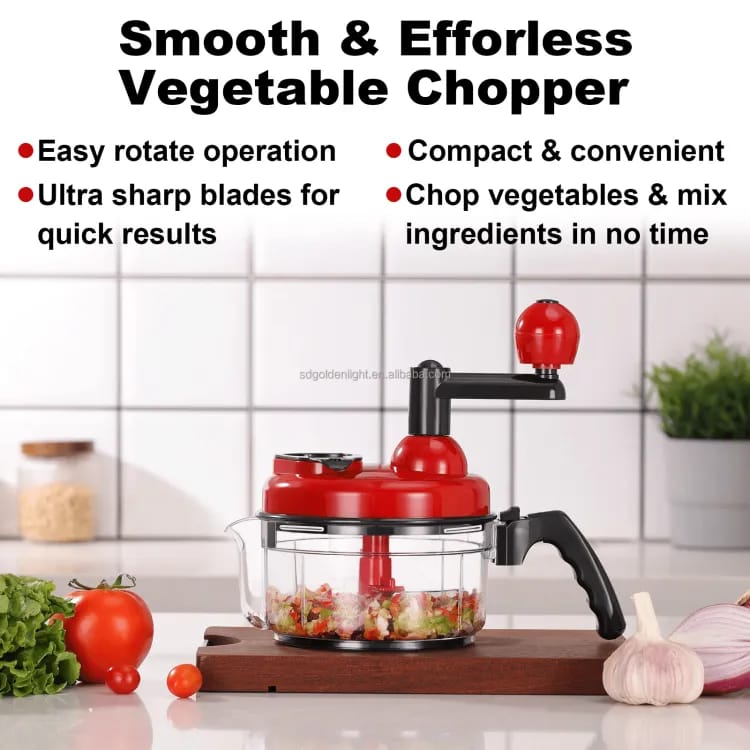 1L Manual Food Chopper - Quick Vegetable Cutter, Salad Maker, Mincer & Blender with 3 Stainless Steel Blades - Handheld Kitchen Tool