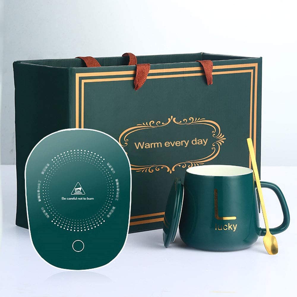 USB Electric Coffee Mug Warmer Set for Desk β Auto On/Off, Keeps Drinks Warm at 40-50β, Includes Ceramic Mug, Lid & Spoon β