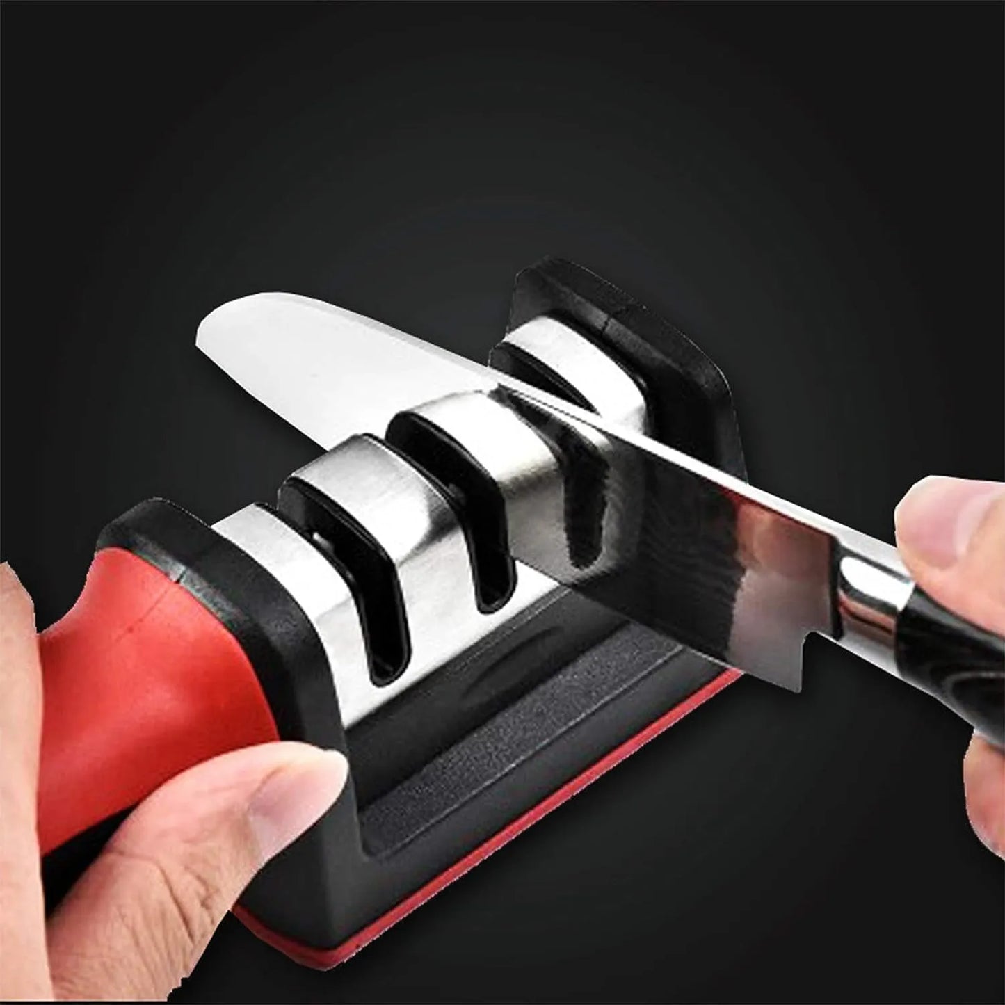 Advanced Manual 3-Stage Kitchen Knife Sharpener – Upgraded 3-Slot Ceramic Stone Repair Grinder for Self-Sharpening Knives