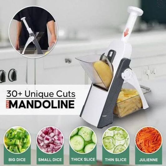 5-in-1 Multifunctional Vegetable and Fruit Cutter with Spring Slicer Pump, Mandoline Slicer, Chopper, Container, and Grater