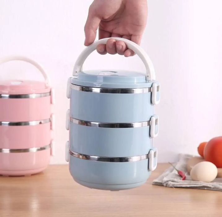 3-Layer Round Stainless Steel Lunch Box โ 2100ml Portable Food Storage Container