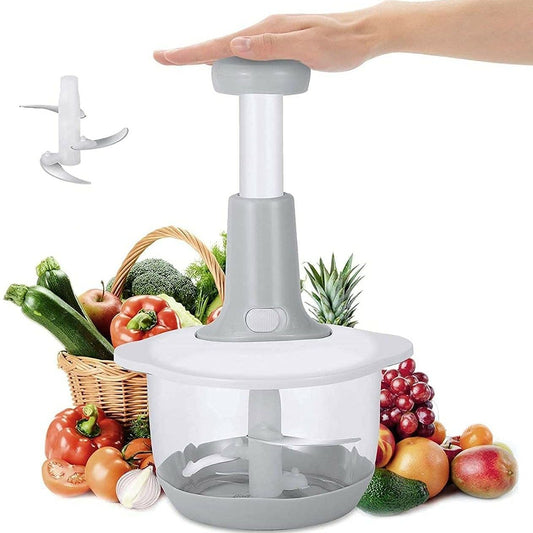 Manual Vegetable Chopper 1500mL - Hand Press Pump Chopper with 3 Stainless Steel Blades, Mixer & Mincer for Onions, Tomatoes, Green Chilies, and More