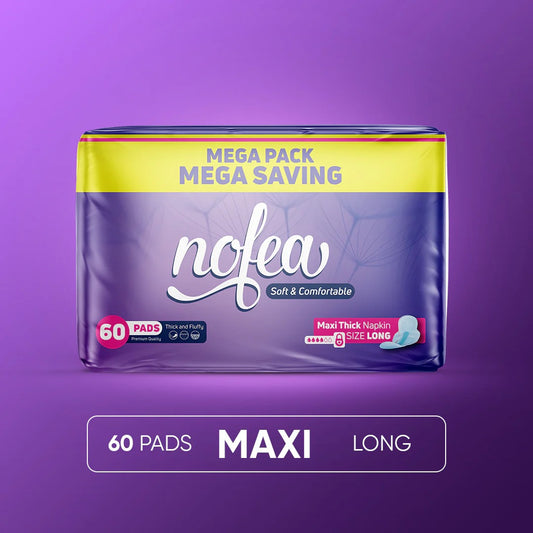 Nofea Sanitary Pads Maxi Thick Long (60 Pads) – Ultimate Comfort & Protection