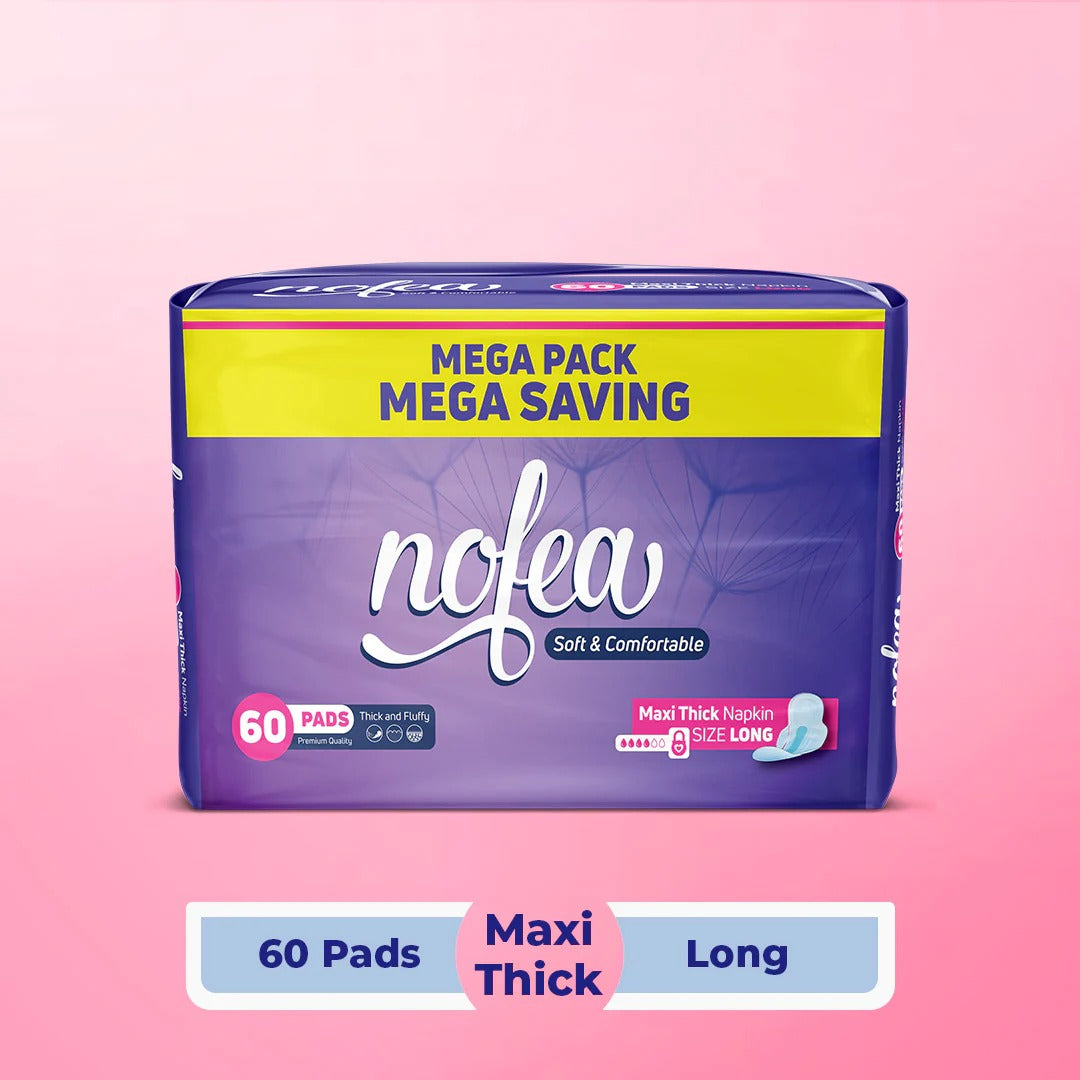 Nofea Sanitary Pads Maxi Thick Long (60 Pads) – Ultimate Comfort & Protection