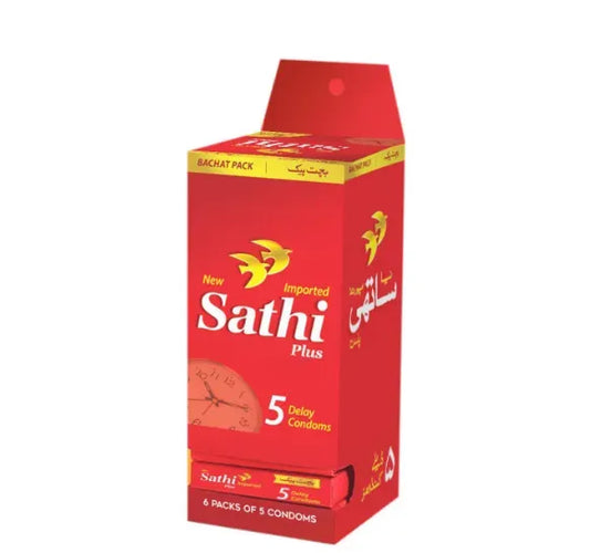 Last Longer with Sathi Plus – 30 Delay Lubricated Condoms in a Convenient Dispenser