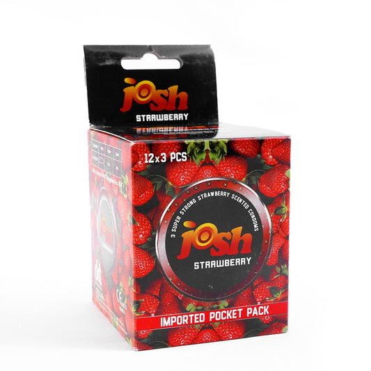 Josh Strawberry Condoms – Bulk Dispenser (12 Packs of 3) – 36 Condoms Total