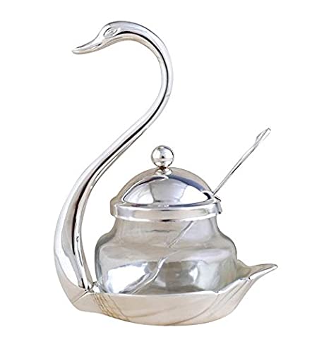 Stainless Steel Swan Spice Jar with Spoon – Decorative Sugar Bowl & Seasoning Container for Kitchen Storage