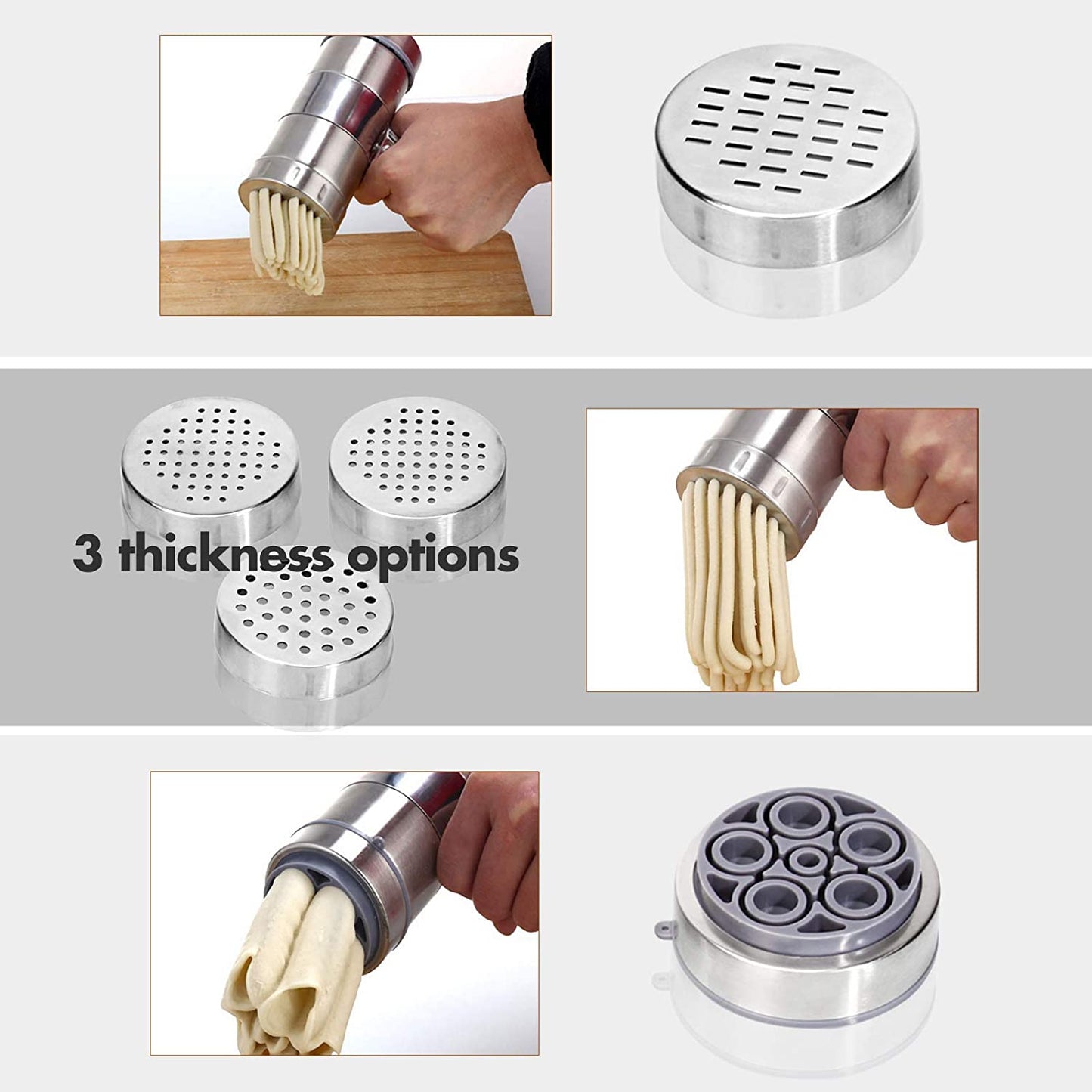 Stainless Steel Manual Pasta Maker: Hand Crank Noodle Press with 5 Moulds for Spaghetti & Fettuccine