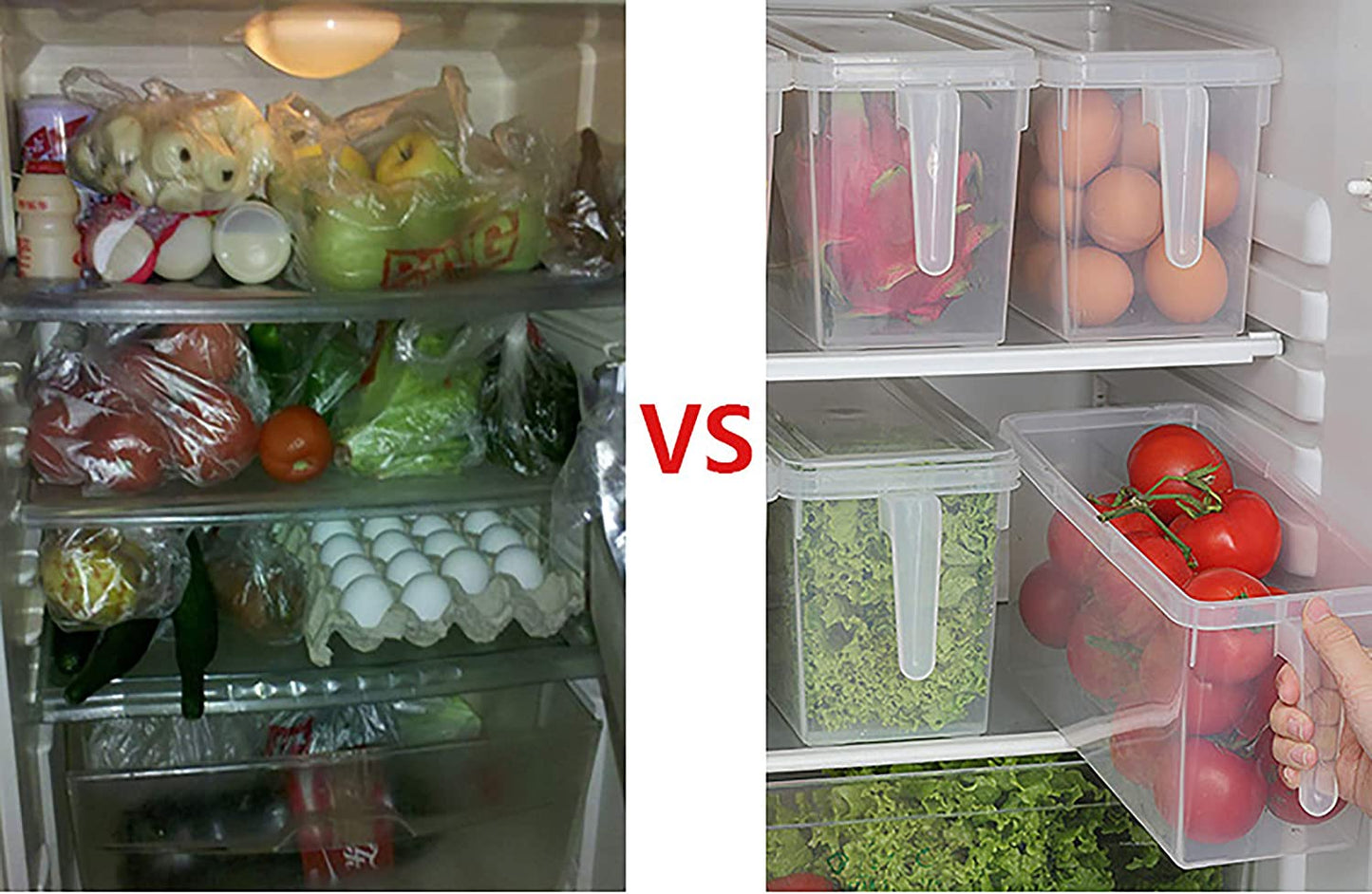 1PC Stackable Fridge & Freezer Storage Box with Sturdy Handle – Large Reusable Plastic Container for Food Organization