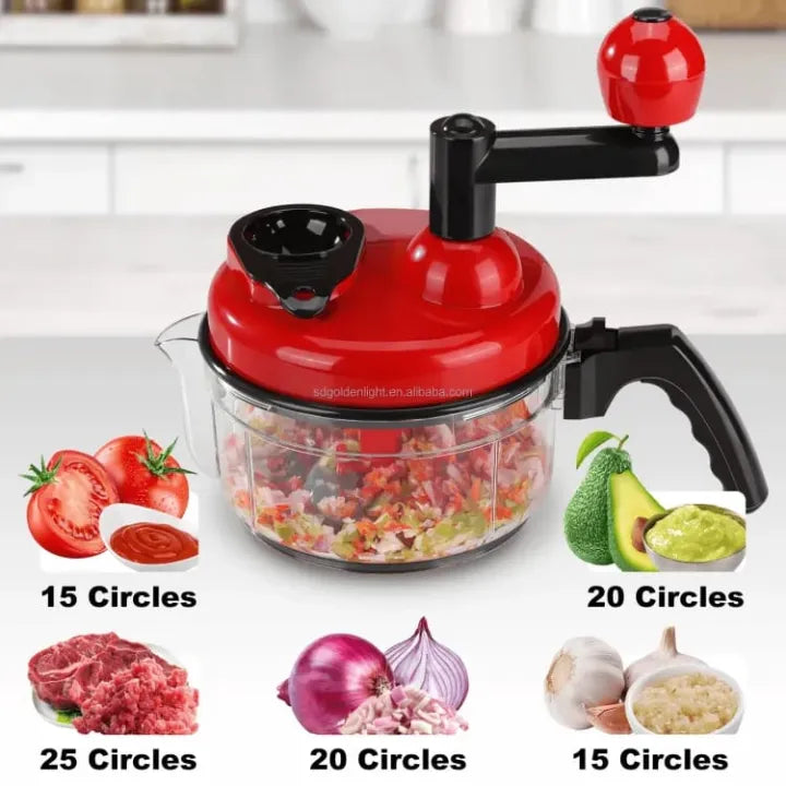 1L Manual Food Chopper - Quick Vegetable Cutter, Salad Maker, Mincer & Blender with 3 Stainless Steel Blades - Handheld Kitchen Tool