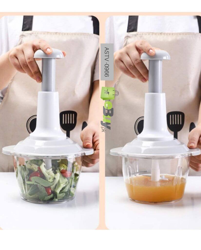 Manual Vegetable Chopper 1500mL - Hand Press Pump Chopper with 3 Stainless Steel Blades, Mixer & Mincer for Onions, Tomatoes, Green Chilies, and More