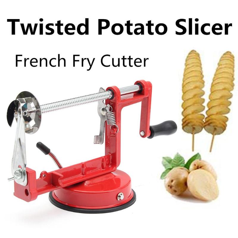 Red Stainless Steel Manual Twisted Potato Apple Spiral Slicer & French Fry Cutter - Vegetable Spiralizer Cooking Tool